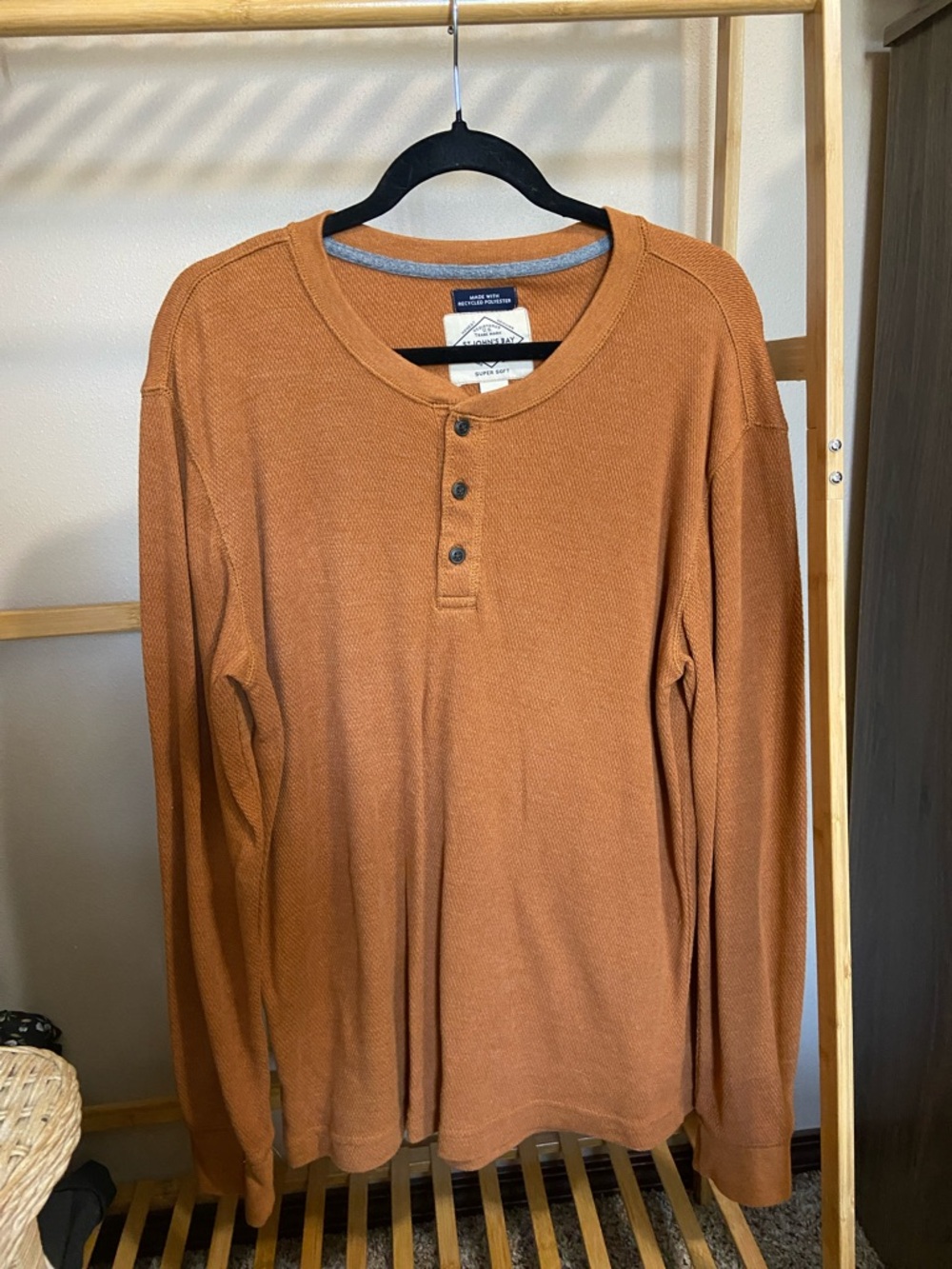 St. John's Bay Men's Long-Sleeve Henley in Rust
